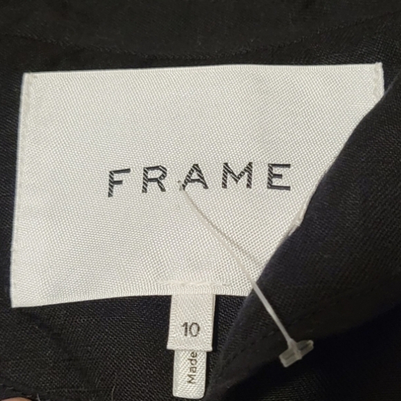 Frame One Button Pleated Linen and Lyocell Blend Blazer Women's Size 10 Black - Picture 4 of 9